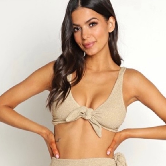 NWT Beach Riot Grace Halter Bikini Top | Gold Shimmer - Picture 7 of 9